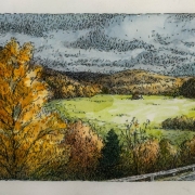 <b>Road in Margaree</b><br/>2019<br/>Watercolour, pen & pencil on paper<br/>5 x 10 inches